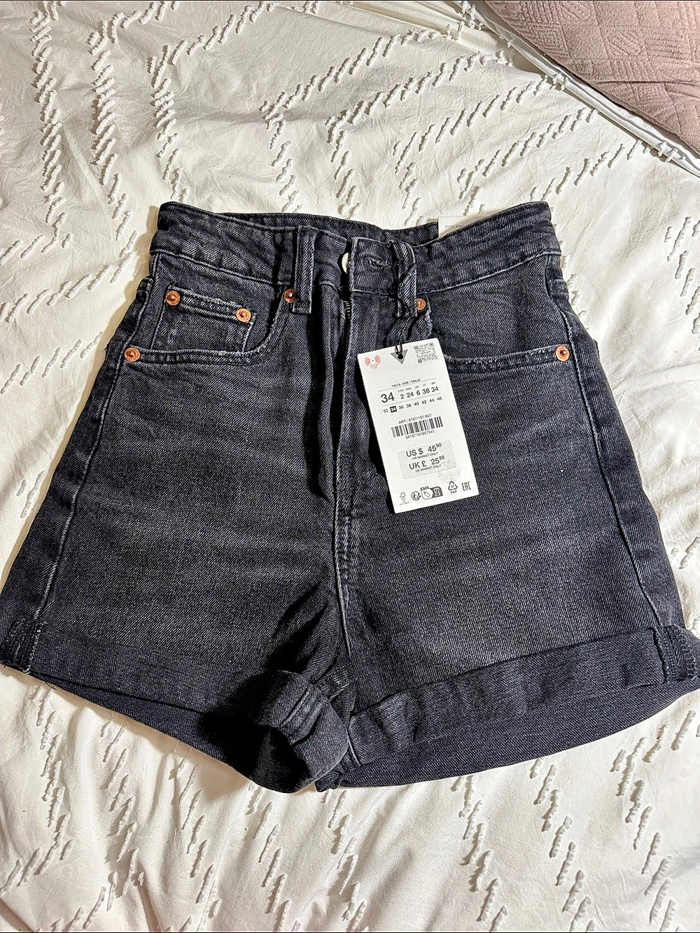 Zara Mom Fit Bermuda Shorts Black Waist 34 NWT